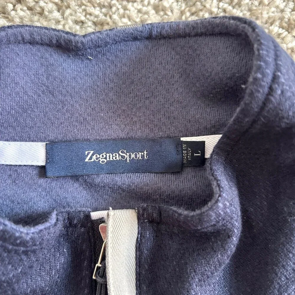 ZegnaSport Men's Sz L Navy 1/4 Zip Pullover Long Sleeve Shirt Cotton Blend
